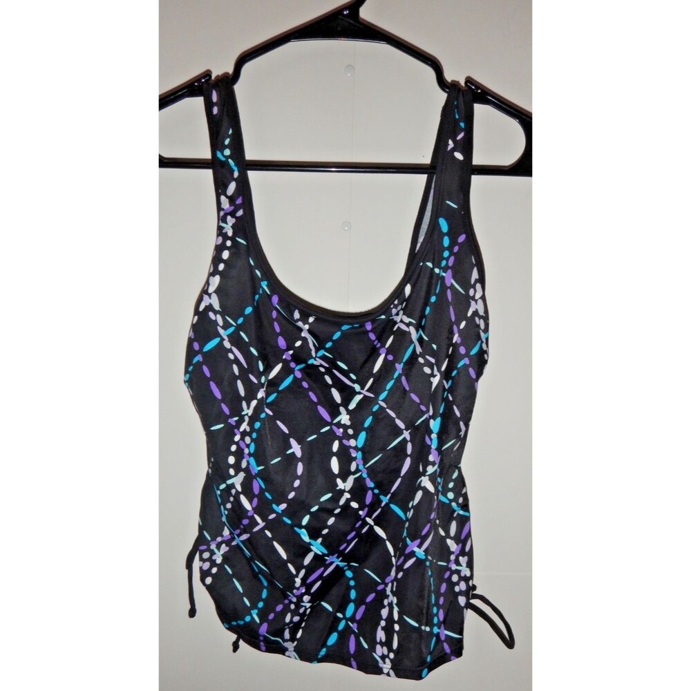 Kim Rogers Swim Top Women's Size M Black Purple Teal Abstract Print